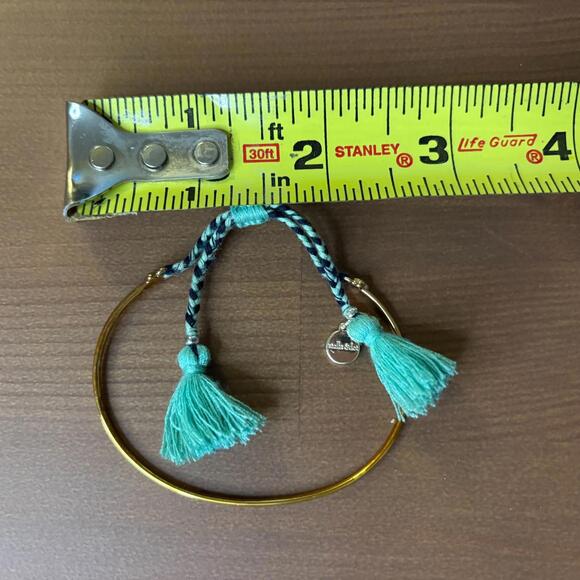 Stella & Dot Fete Bracelet Pull Drawstring Closure Gold Tone Turquoise - Picture 5 of 6